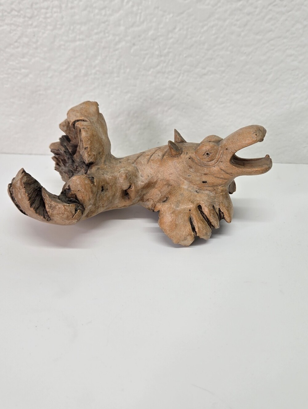 Vintage Burl Wood Carving Root Sculpture Driftwood Hippopotamus Figurine Art